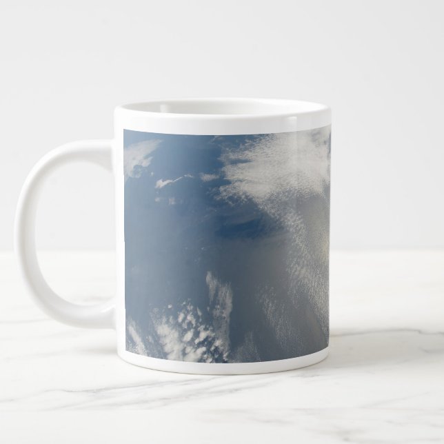 Tiny Satellites Orbit Above A Part Of Earth. Large Coffee Mug (Left)