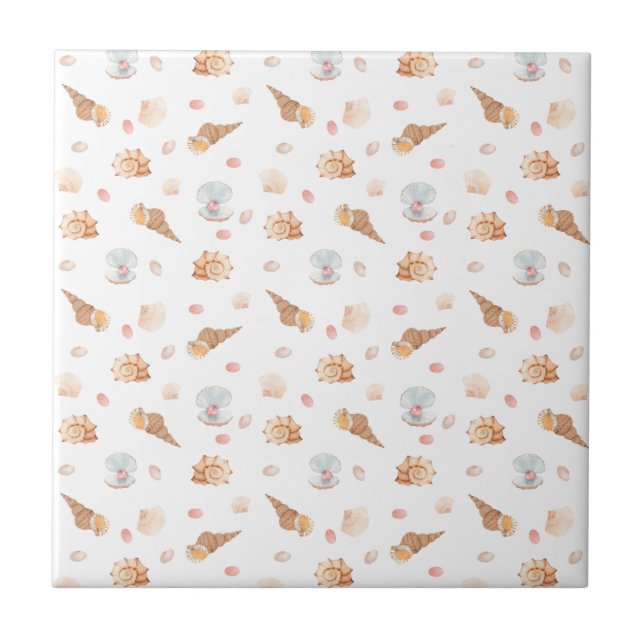 Tiny Sea Shells Seamless Pattern Ceramic Tile (Front)