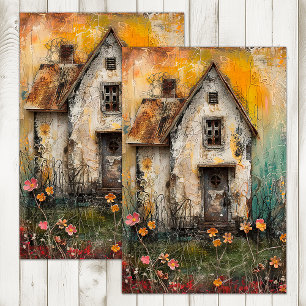 TINY SHABBY COUNTRY HOUSE MIXED MEDIA DECOUPAGE TISSUE PAPER