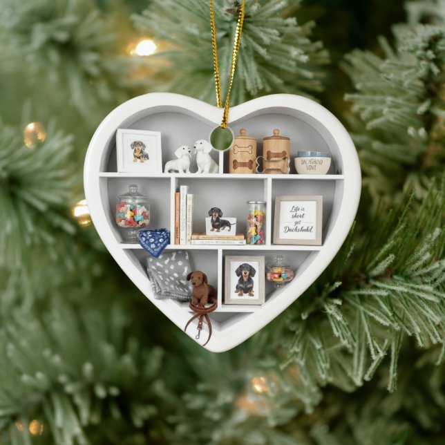 Tiny Shelves  Dachshund Dog Lover edition 2D print Ceramic Tree Decoration (Tree)