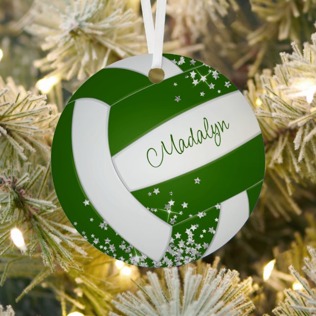 tiny silver stars green girls volleyball keepsake  metal tree decoration (Insitu)