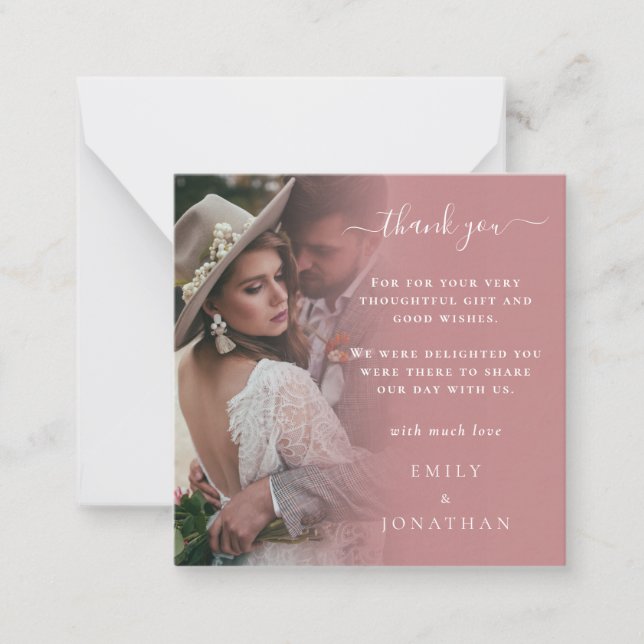 TINY Size | Dusty Rose Photo Wedding Thank You Card (Front)