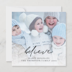 TINY SIZE Photo Believe Script Name Happy Holiday Card