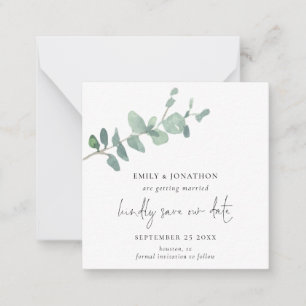 TINY SIZE Script Green Eucalyptus Save The Date Card