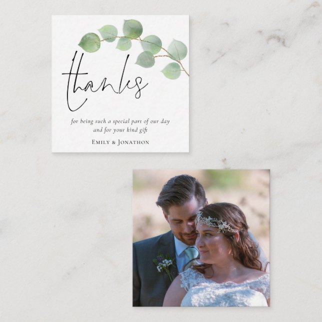 TINY SIZEEucalyptus Script Photo Wedding Thanks Card (Front/Back)