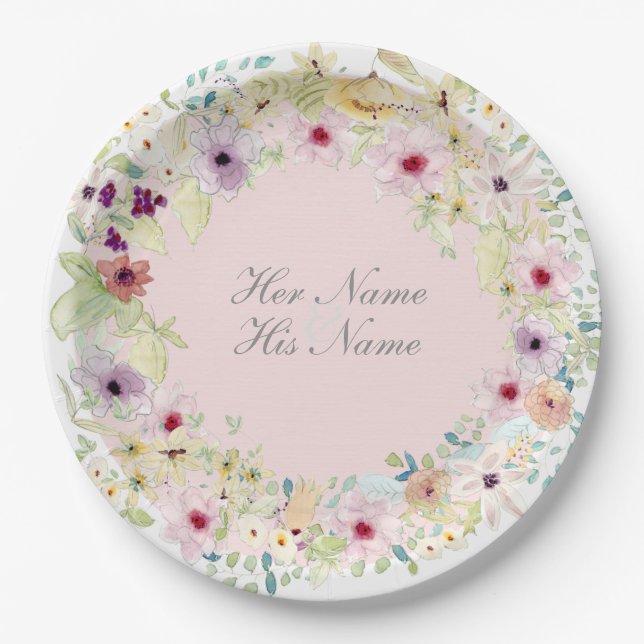 Tiny Spring Flower Wedding Paper Plate (Front)