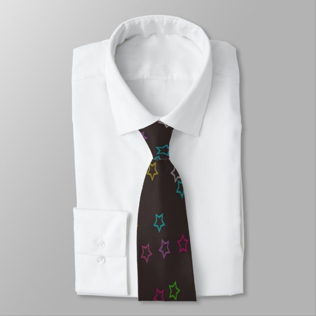 Tiny Stars Print on Black Background Tie (Tied)