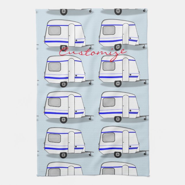 Tiny streamlined caravan Thunder_Cove any colour Tea Towel (Vertical)