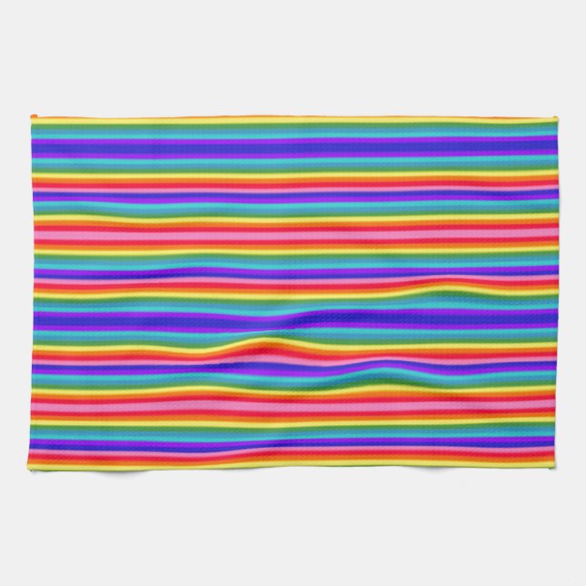Tiny Stripes of Rainbow Colours Tea Towel (Horizontal)
