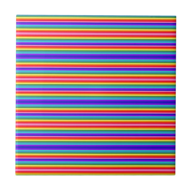 Tiny Stripes of Rainbow Colours Tile (Front)