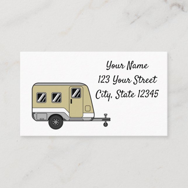 Tiny Tan Caravan Camper Thunder_Cove  Business Card (Front)