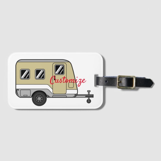 Tiny Tan Caravan Camper Thunder_Cove Luggage Tag (Front Horizontal)
