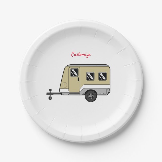 Tiny Tan Caravan Camper Thunder_Cove  Paper Plate (Front)