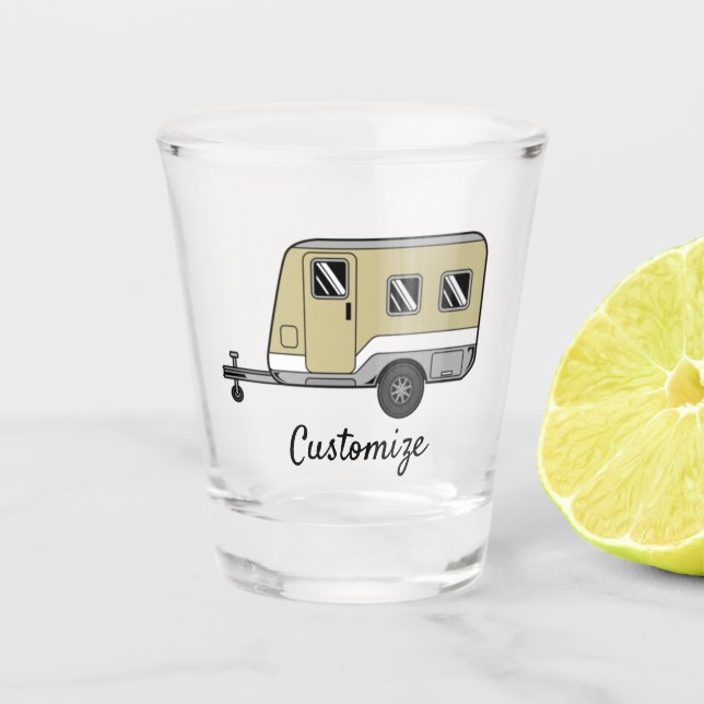Tiny Tan Caravan Camper Thunder_Cove Shot Glass (Front)