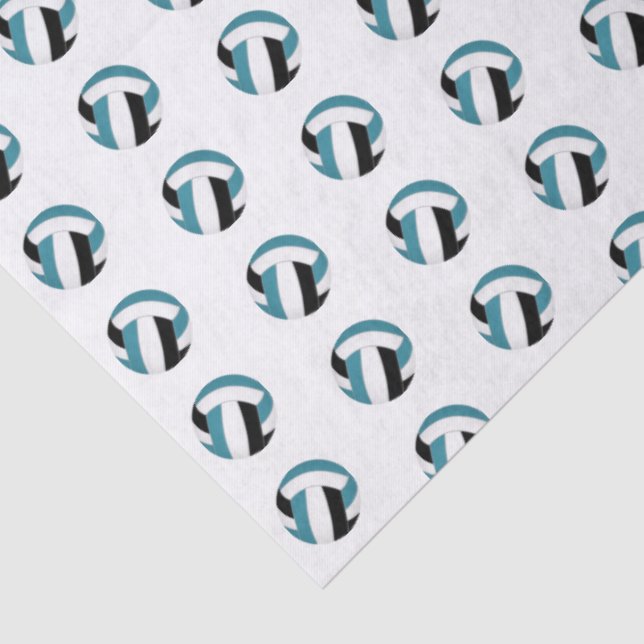 tiny teal black volleyballs pattern tissue paper (Detail)