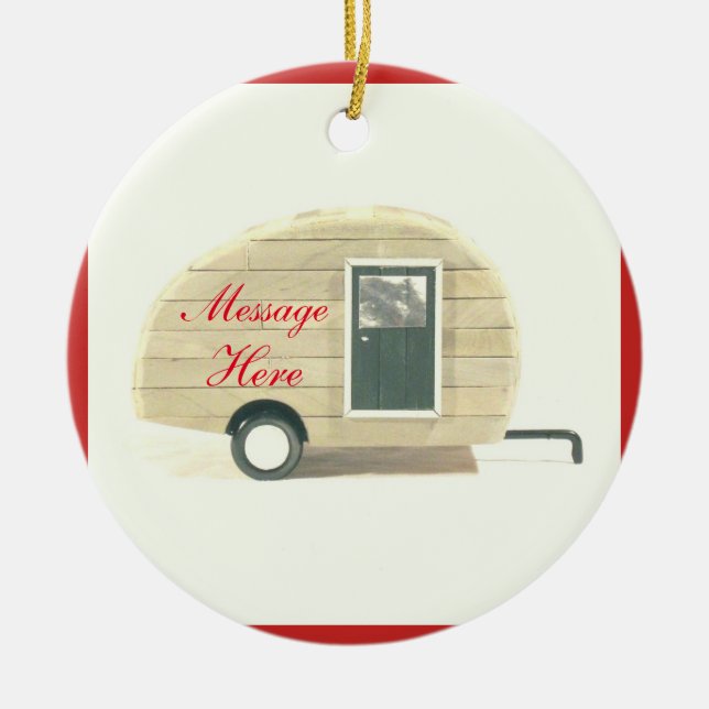 Tiny teardrop caravan casa ceramic tree decoration (Front)