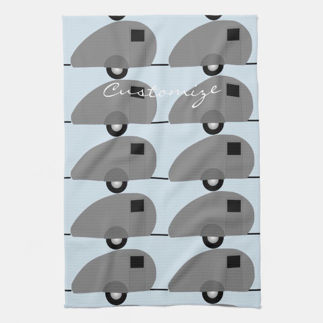 Tiny Teardrop Trailer Thunder_Cove Tea Towel (Vertical)