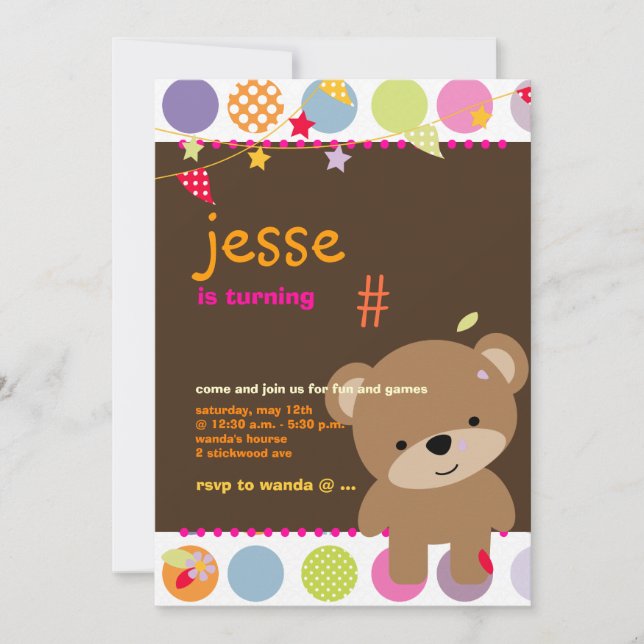 Tiny Teddy Bear Personalised Party Invitation (Front)