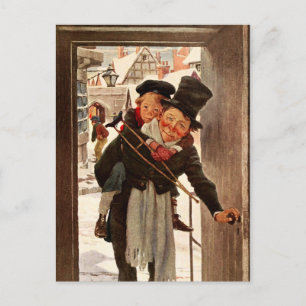 Tiny Tim and Bob Cratchit on Christmas Day Holiday Postcard