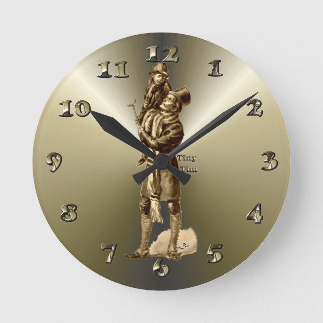 Tiny Tim Christmas Holiday Gift Round Clock (Front)