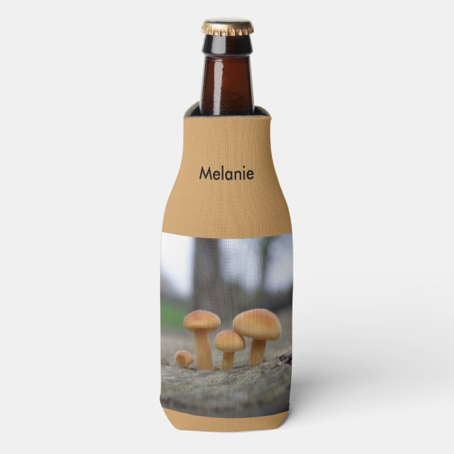 Tiny Toadstools Macro Personalised Bottle Cooler (Bottle Front)