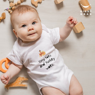 Tiny Toes and Turkey Woes Funny Thanksgiving Baby Bodysuit