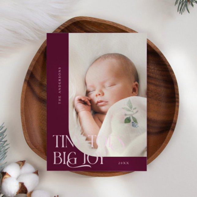 Tiny Toes Big Joy Cranberry Photo Birth  Announcement (Creator Uploaded)