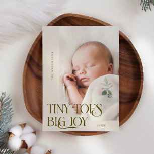 Tiny Toes Big Joy Cream Photo Birth  Announcement