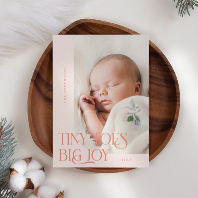 Tiny Toes Big Joy Peach Photo Birth Announcement (Creator Uploaded)