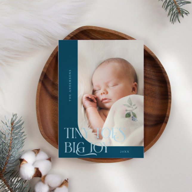 Tiny Toes Big Joy Teal Photo Birth  Announcement (Creator Uploaded)