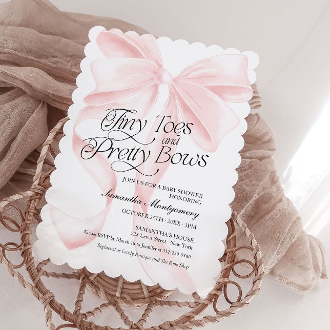 Tiny Toes Pretty Bows Coquette Baby Invitation (Creator Uploaded)