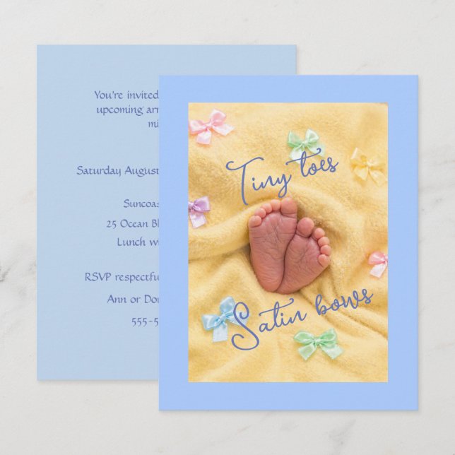 Tiny Toes Satin Bows Baby Shower Invitation (Front/Back)