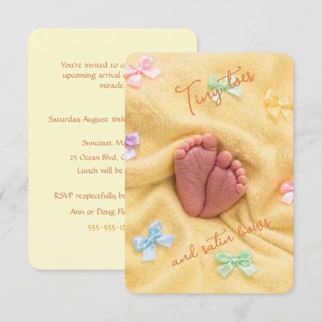 Tiny Toes Satin Bows Baby Shower Invitation (Front/Back)