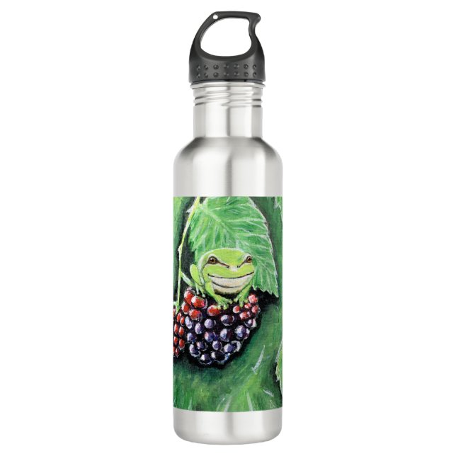 Tiny Tree Frog on a Blackberry Painting 710 Ml Water Bottle (Front)