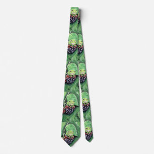 Tiny Tree Frog on a Blackberry Painting Tie