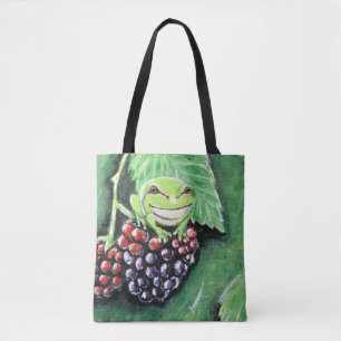 Tiny Tree Frog on a Blackberry Painting Tote Bag