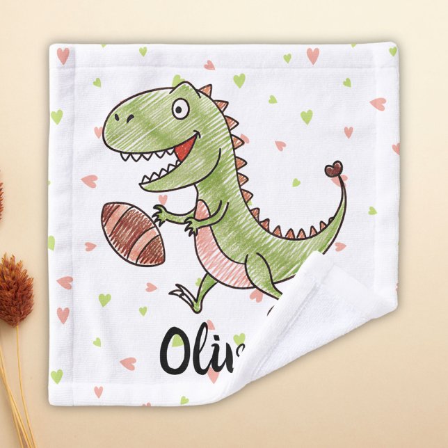 Tiny Trex Playing Football Personalised Wash Cloth (Creator Uploaded)