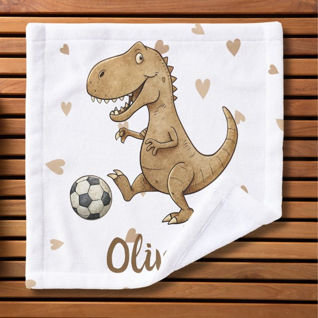 Tiny Trex Playing Soccer Personalised Wash Cloth (Creator Uploaded)