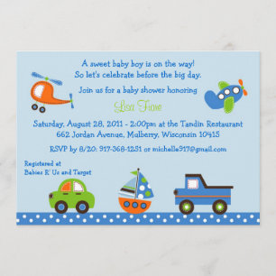 Tiny Trips Transportation Baby Shower Invitations