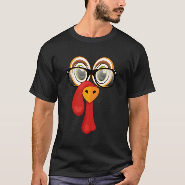 Tiny Turkey Face & Glasses Costume For Thanksgivin T-Shirt (Front)