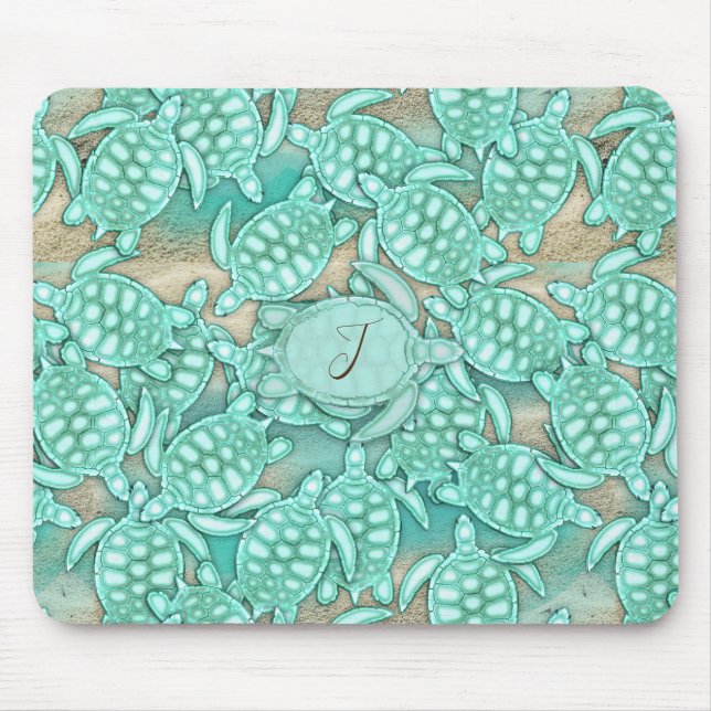 Tiny Turtles Sea and Sand Monogram ID696 Mouse Mat (Front)