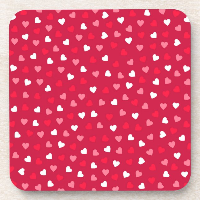 Tiny Valentine Hearts in Red White Pink Coaster (Front)