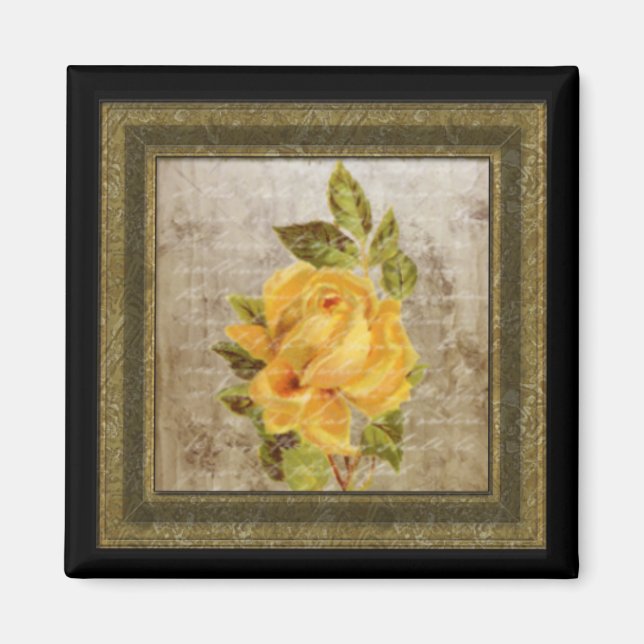 Tiny Vintage Floral Print Yellow Magnet (Front)