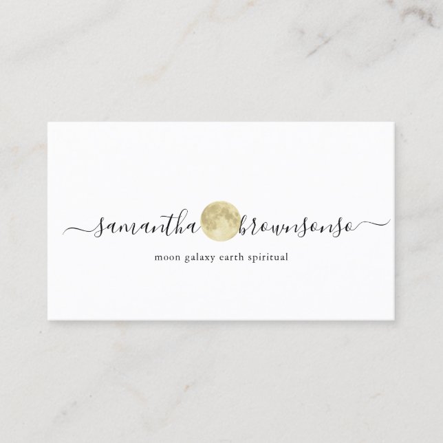 Tiny Watercolor Gold Moon Business Card (Front)