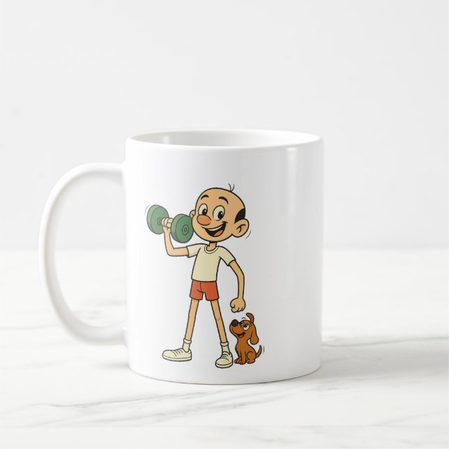Tiny Weight. Big Spirit. Nino Cartoon Motivational Coffee Mug (Left)