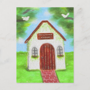 Tiny White Cottage Wedding Thank You Postcard