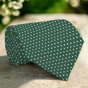Tiny White Dots On Green Background Modern Style Tie