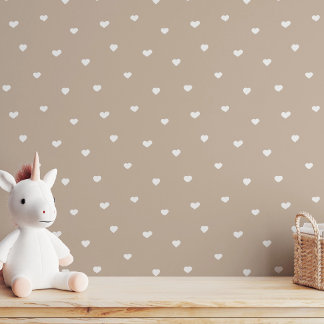 Tiny White Hearts Neutral Earthy Warm Grey Taupe Wallpaper