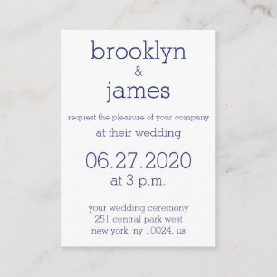 Tiny White Navy Blue Modern Wedding Invitations