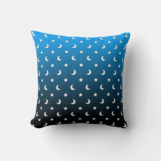 Tiny White Stars and Moons on Blue Cushion (Front)
